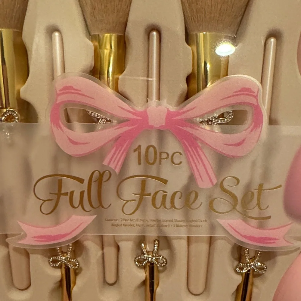 Full Face 10-Piece Pink Makeup Brush and Sponge Set